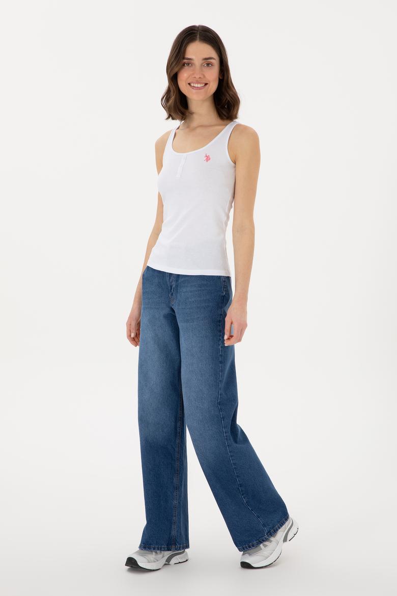 Kadın Beyaz Kolsuz Bisiklet Yaka Basic Tişört - 50300895003