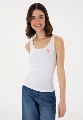 Kadın Beyaz Kolsuz Bisiklet Yaka Basic Tişört - 50300895003