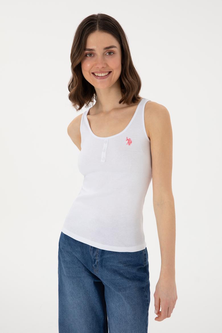 Kadın Beyaz Kolsuz Bisiklet Yaka Basic Tişört - 50300895003