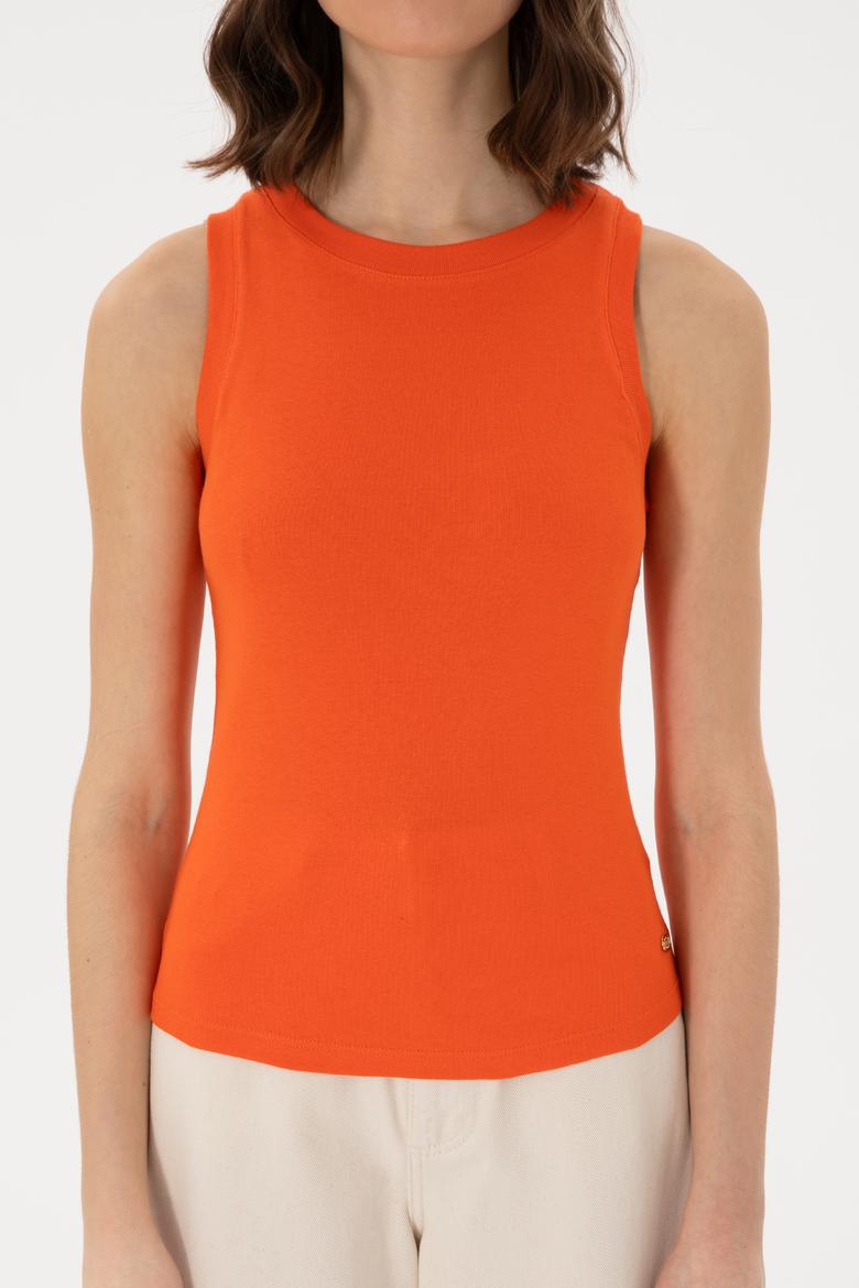 Kadın Nar Çiçeği Kolsuz Bisiklet Yaka Basic Tişört - 50300904044