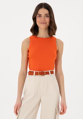 Kadın Nar Çiçeği Kolsuz Bisiklet Yaka Basic Tişört - 50300904044