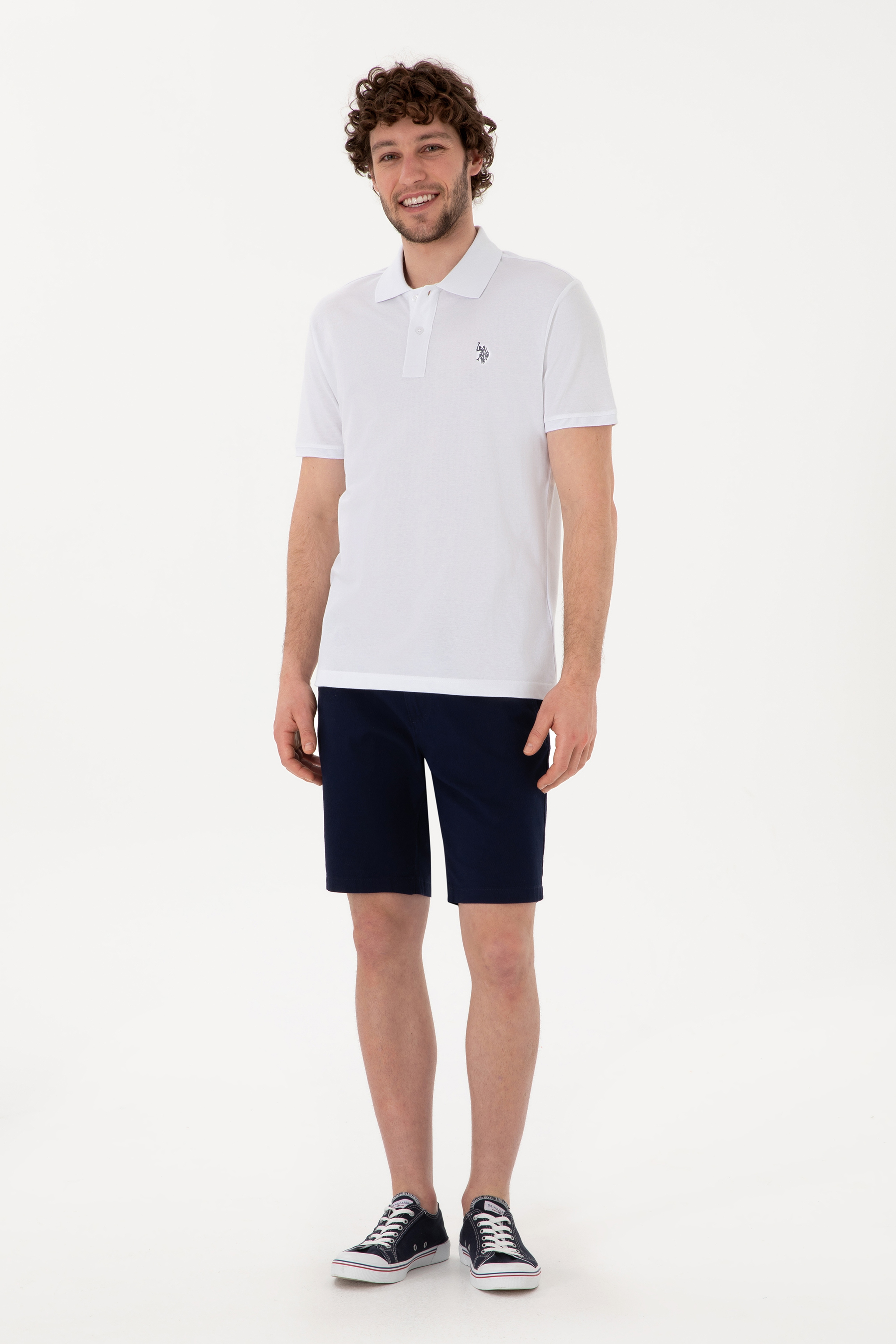 Erkek Slim Fit Polo Yaka Beyaz Basic Tişört - Image 4