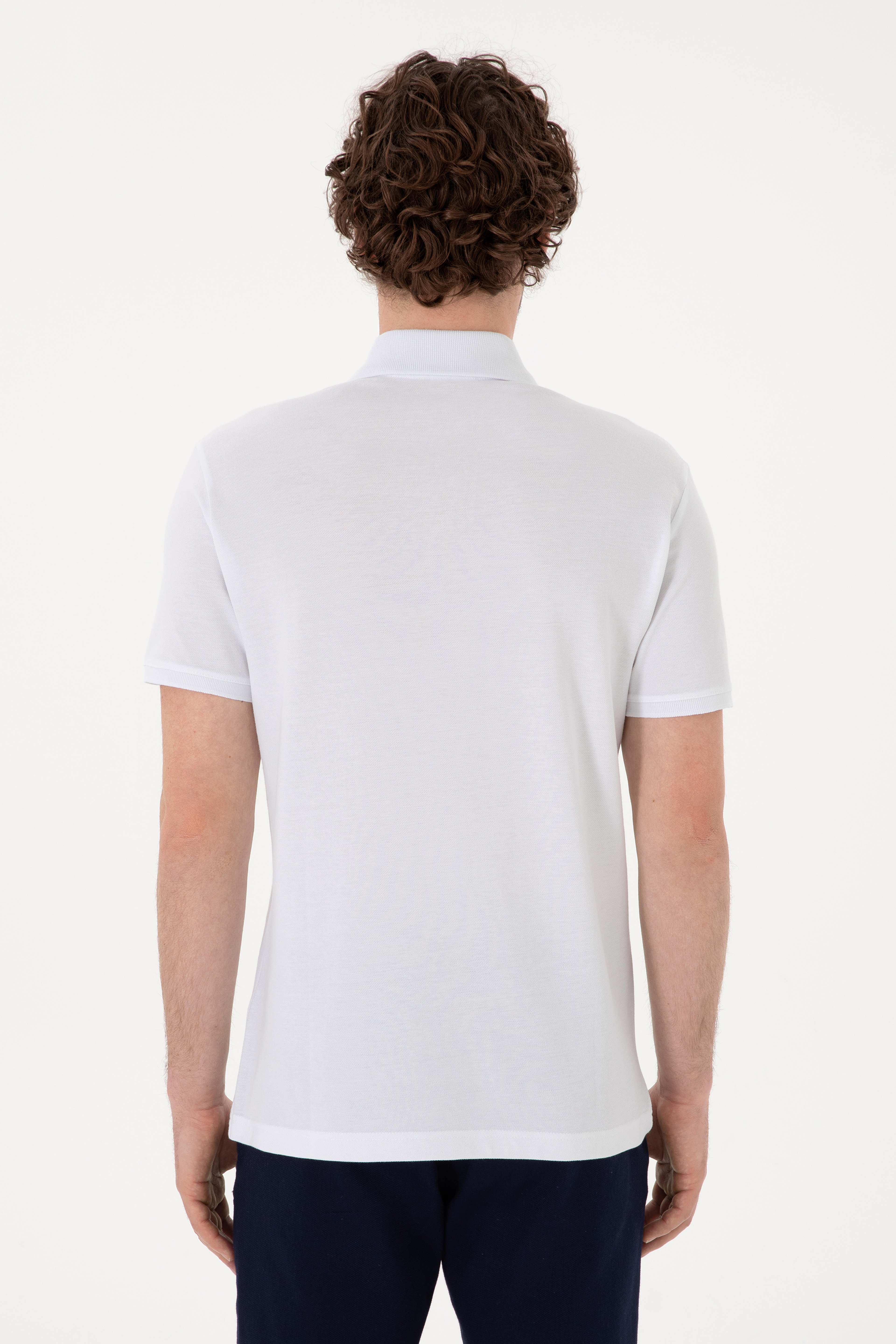 Erkek Slim Fit Polo Yaka Beyaz Basic Tişört - Image 5