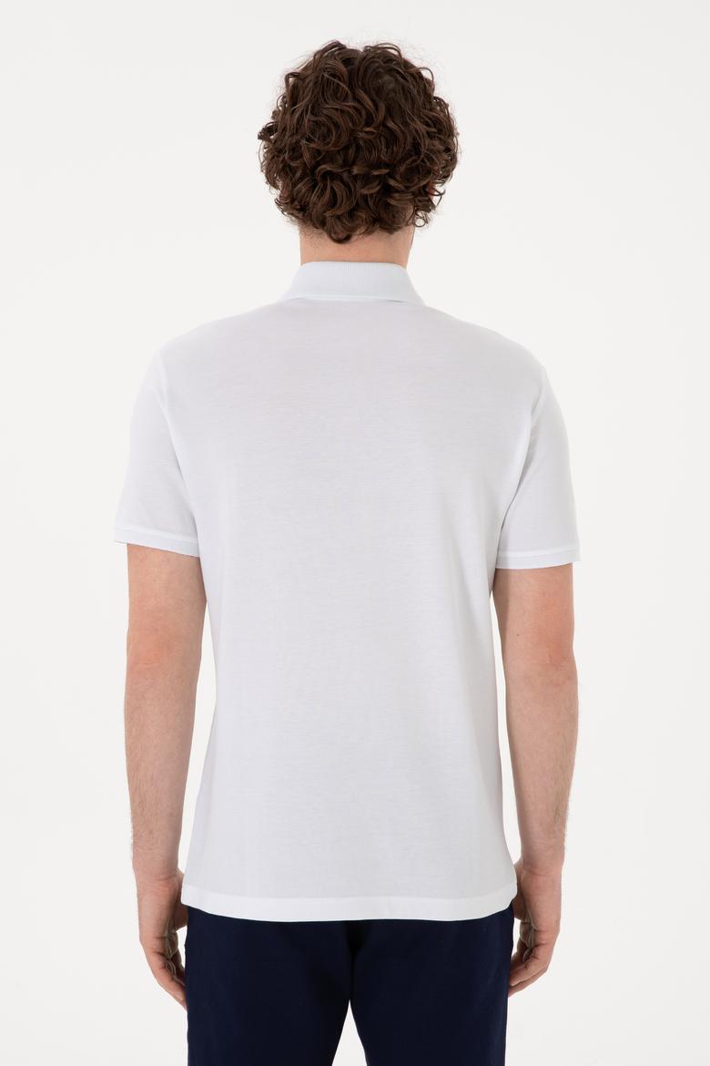 Erkek Slim Fit Polo Yaka Beyaz Basic Tişört - 50297984054