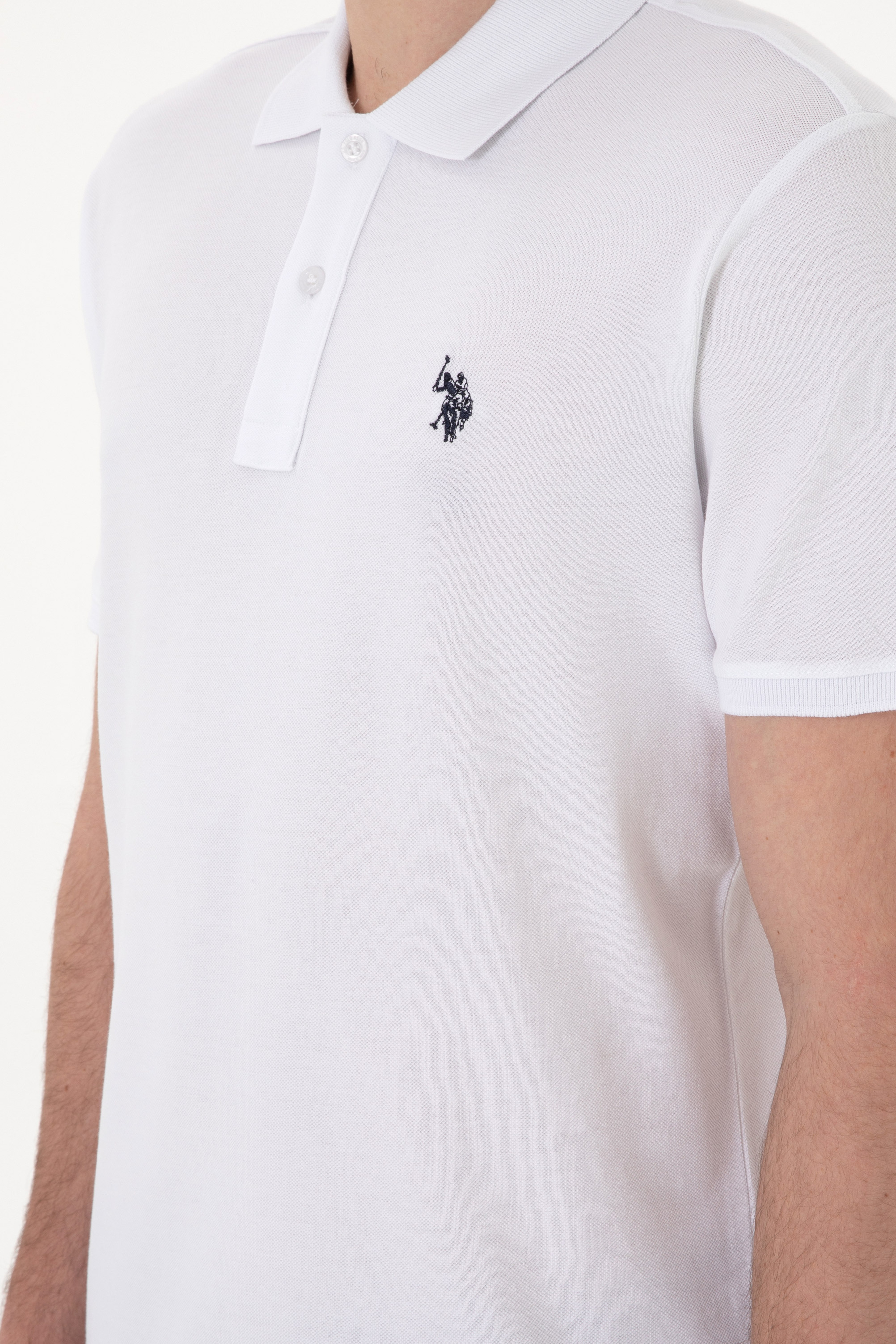 Erkek Slim Fit Polo Yaka Beyaz Basic Tişört
