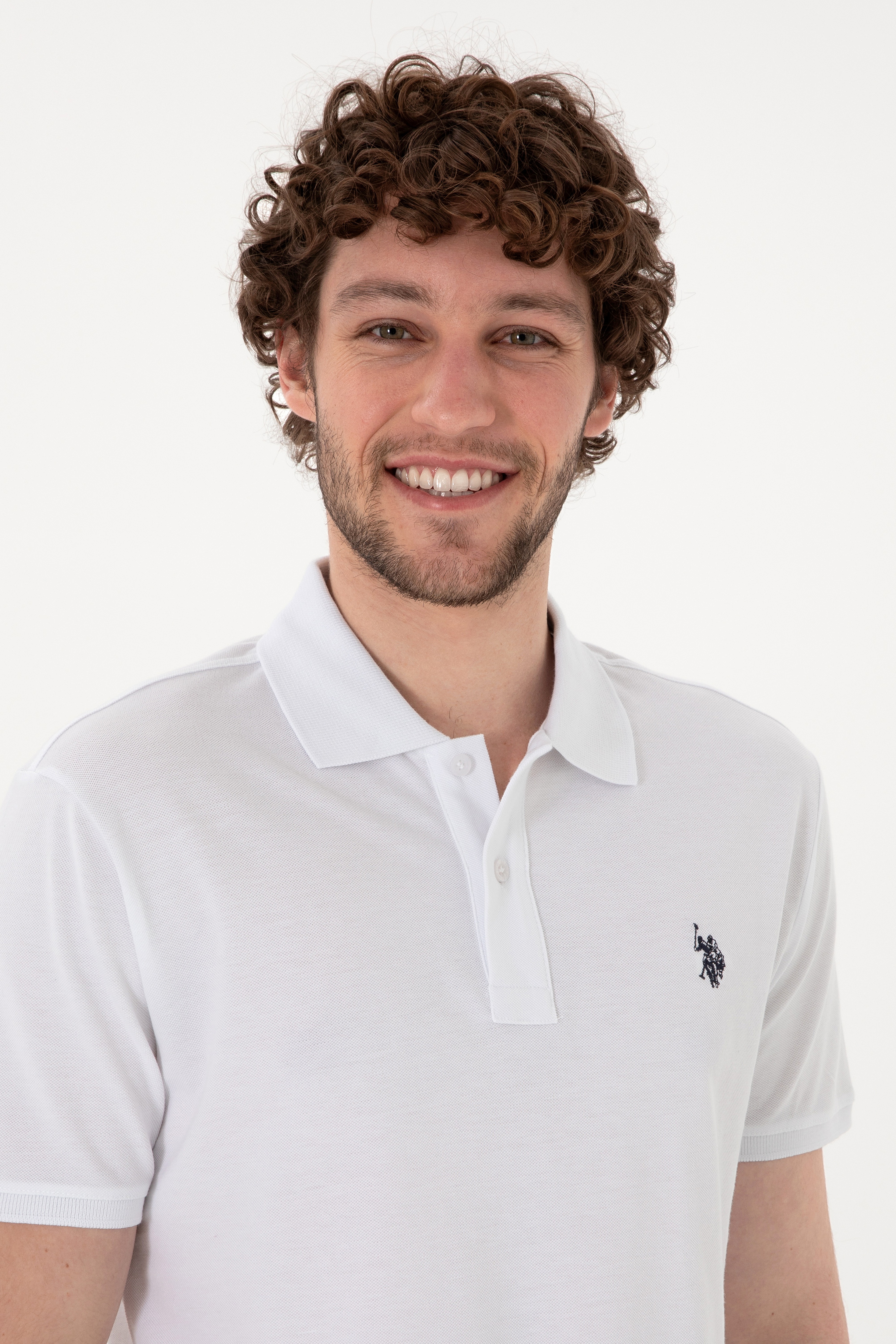 Erkek Slim Fit Polo Yaka Beyaz Basic Tişört - Image 2