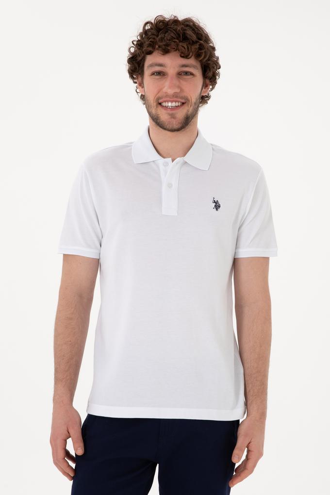 Erkek Slim Fit Polo Yaka Beyaz Basic Tişört