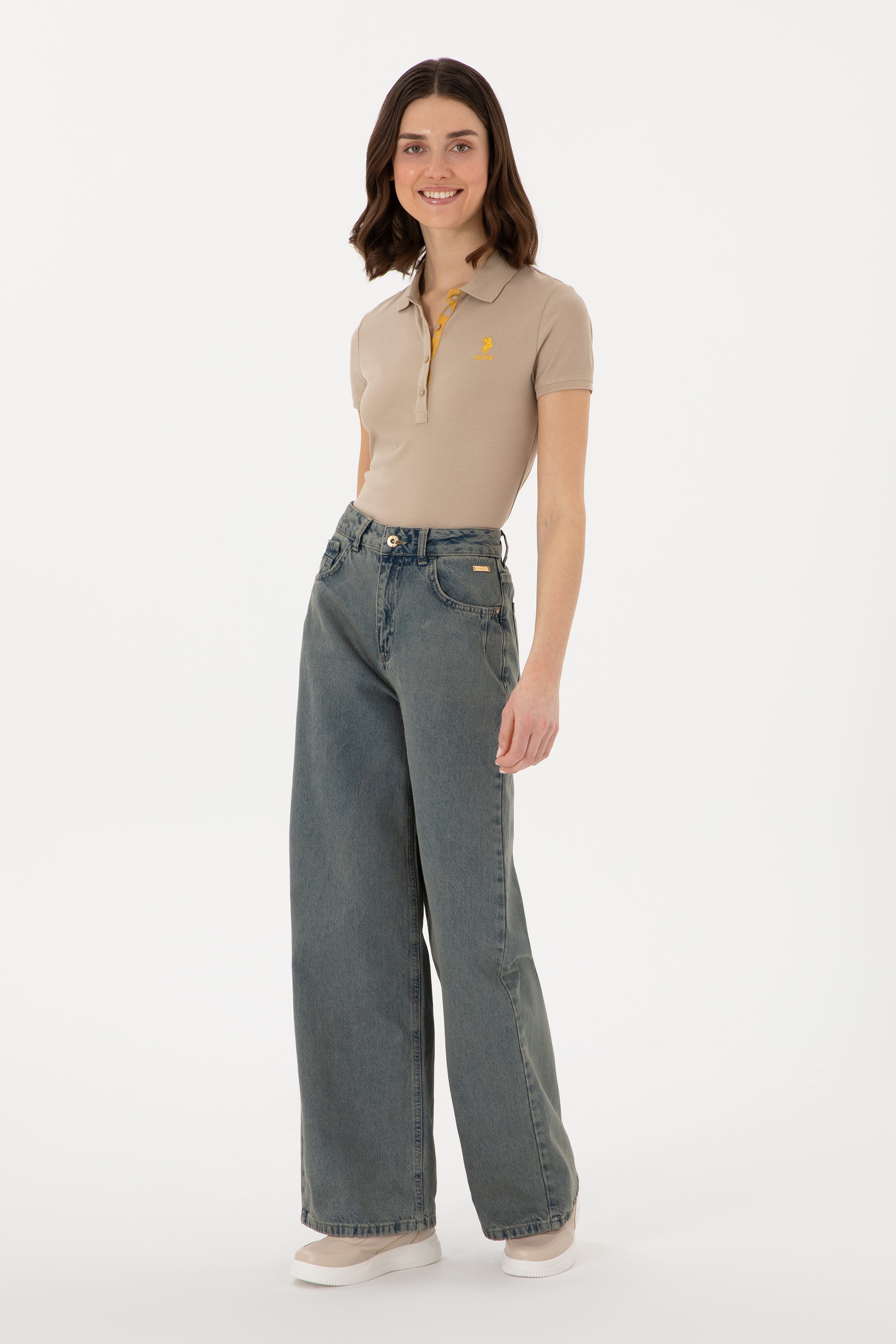 Kadın Yeşil Loose Fit Jean Pantolon - Image 3