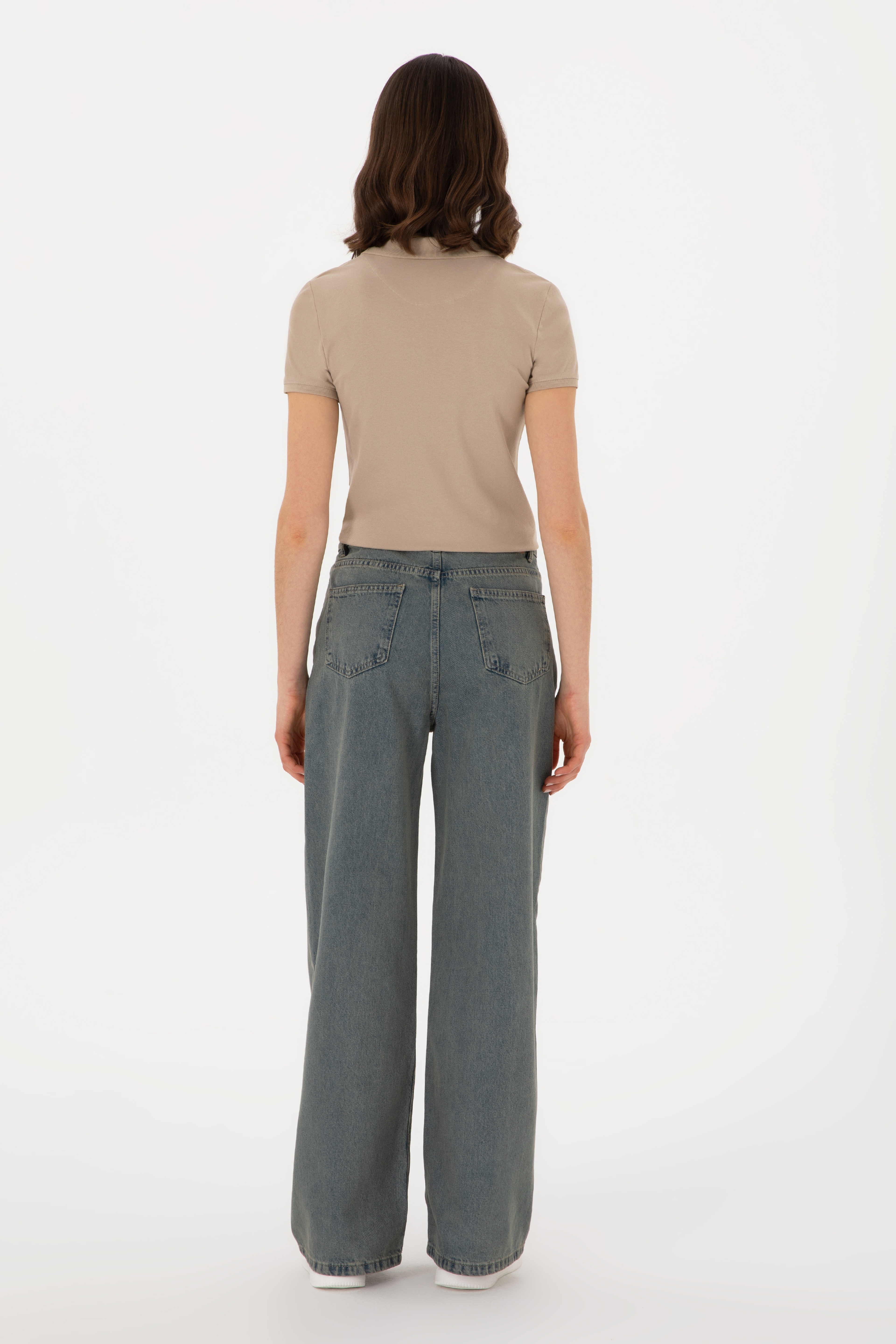 Kadın Yeşil Loose Fit Jean Pantolon - Image 4