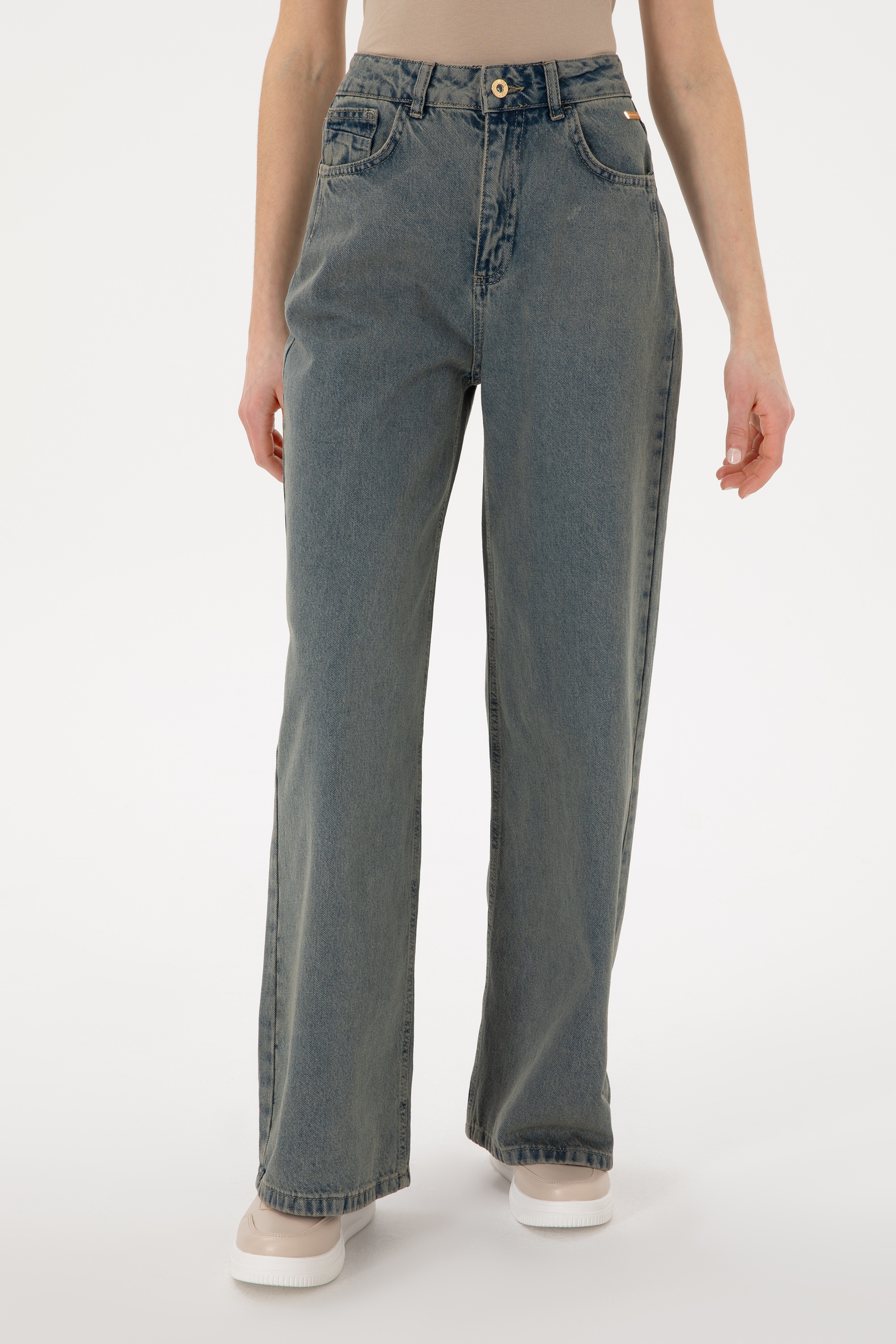 Kadın Yeşil Loose Fit Jean Pantolon - Image 2