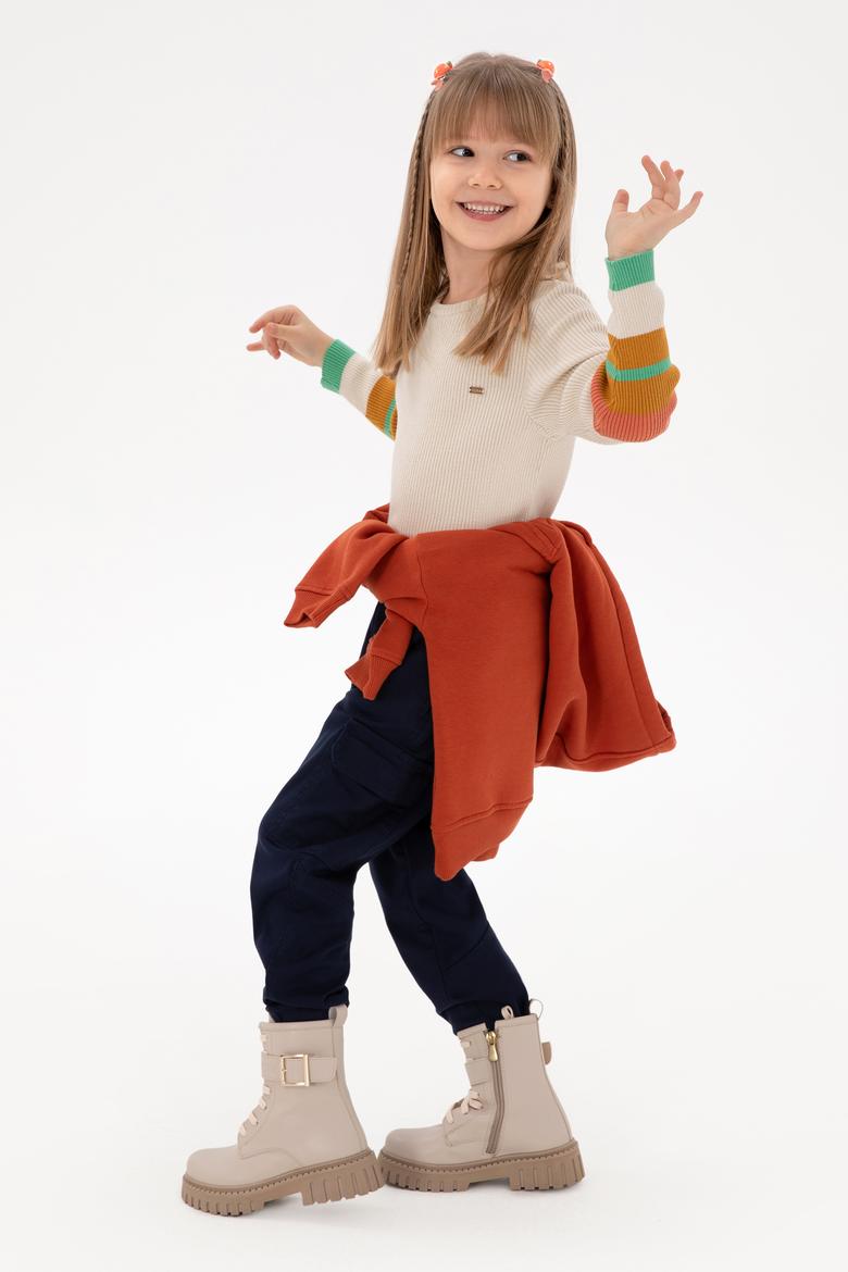 Kız Çocuk Krem Bisiklet Yaka Kazak - 50297224006