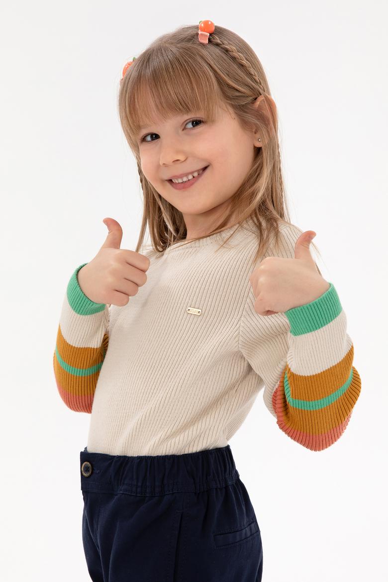 Kız Çocuk Krem Bisiklet Yaka Kazak