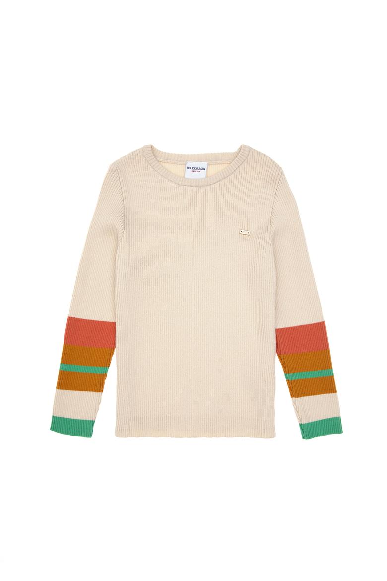 Kız Çocuk Krem Bisiklet Yaka Kazak - 50297224006