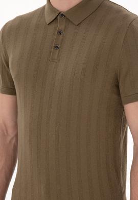 Erkek Slim Fit Polo Yaka Haki Triko Tişört - 50306474001