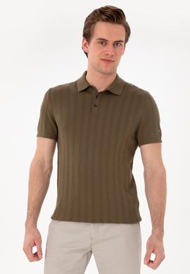 Erkek Slim Fit Polo Yaka Haki Triko Tişört - 50306474001