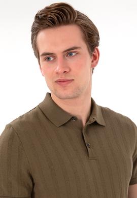 Erkek Slim Fit Polo Yaka Haki Triko Tişört - 50306474001