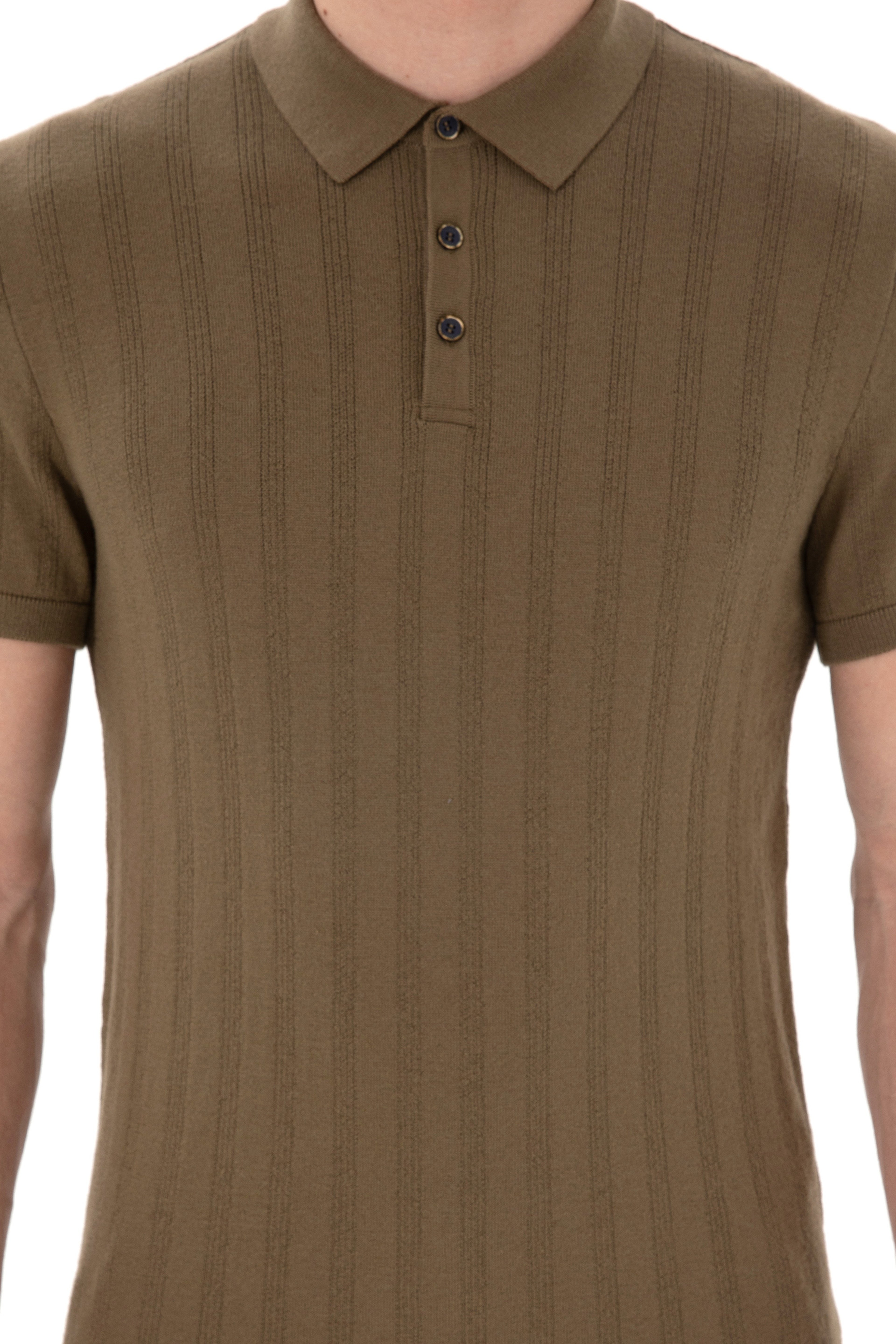 Erkek Slim Fit Polo Yaka Haki Triko Tişört