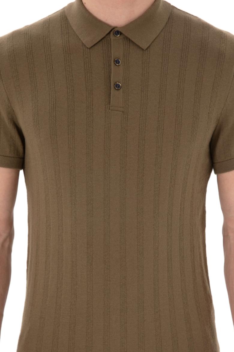 Erkek Slim Fit Polo Yaka Haki Triko Tişört - 50306474001
