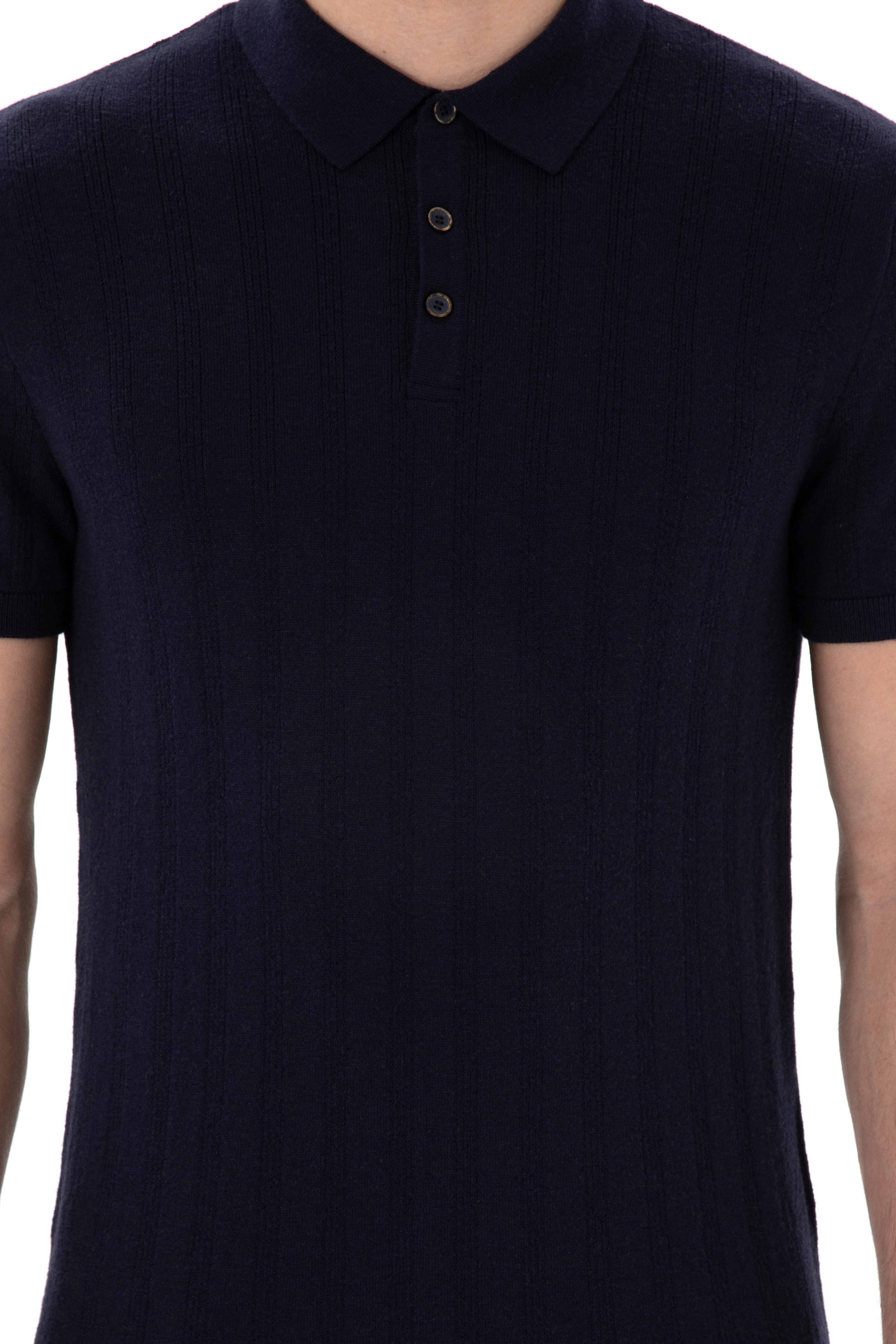 Erkek Slim Fit Polo Yaka Lacivert Triko Tişört - Image 6