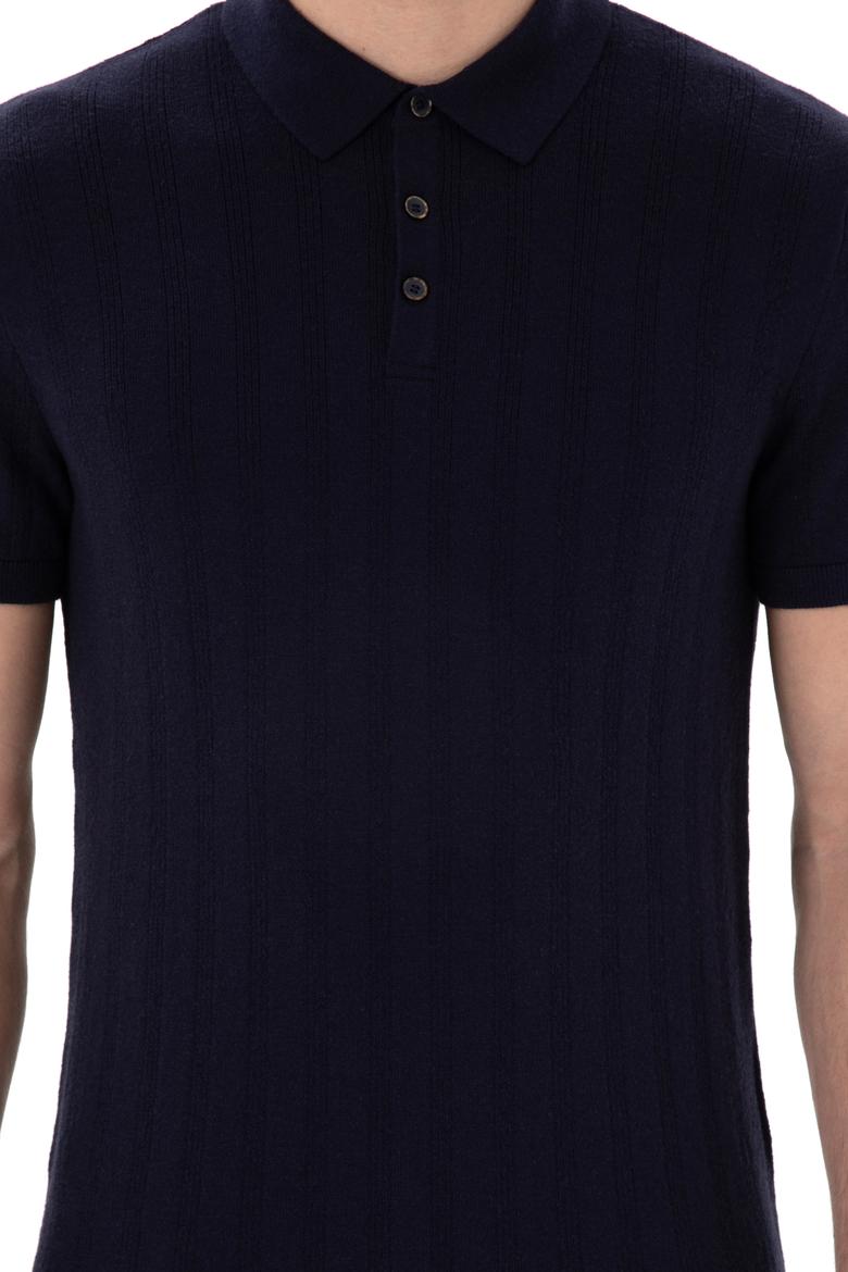 Erkek Slim Fit Polo Yaka Lacivert Triko Tişört - 50306474016