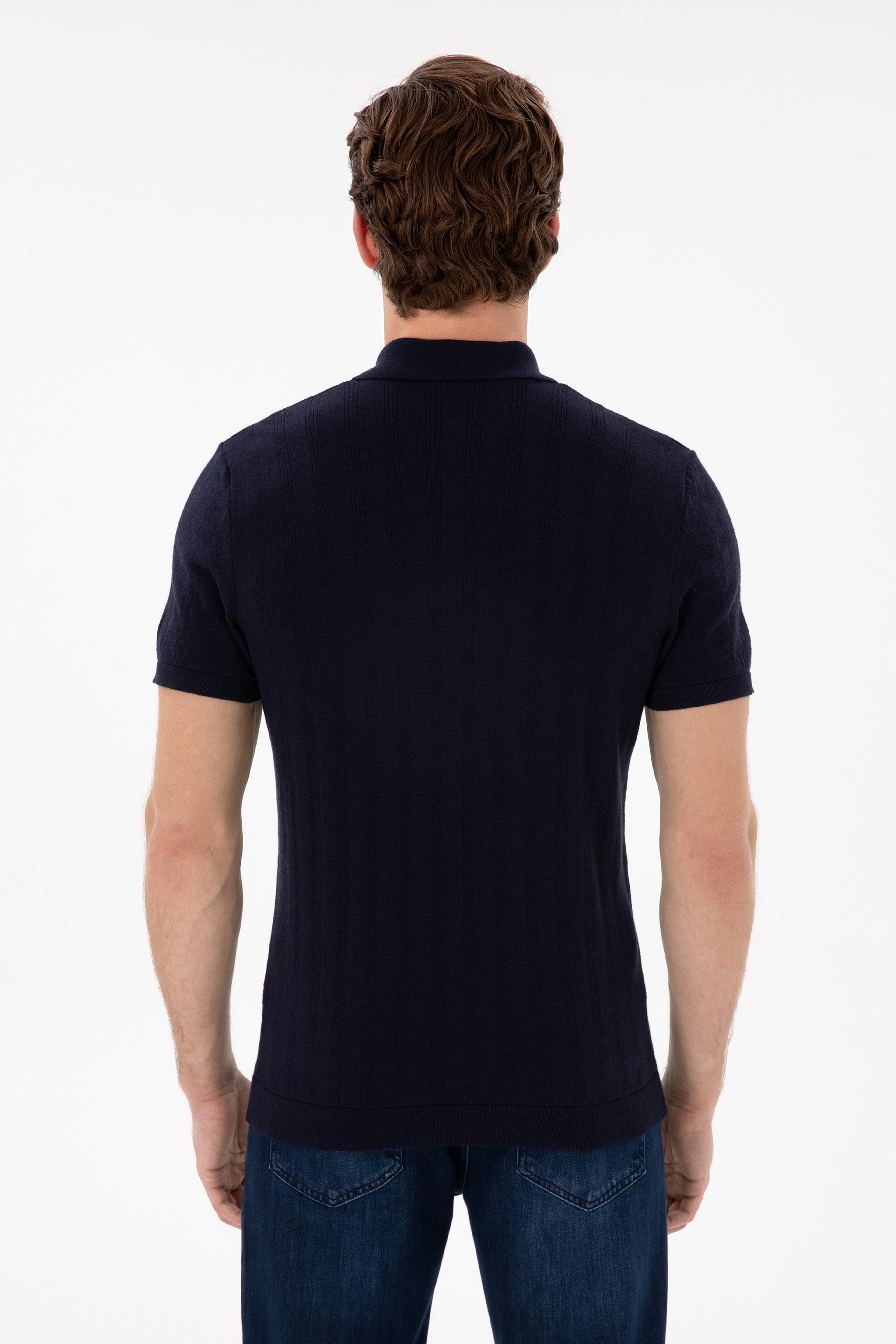 Erkek Slim Fit Polo Yaka Lacivert Triko Tişört