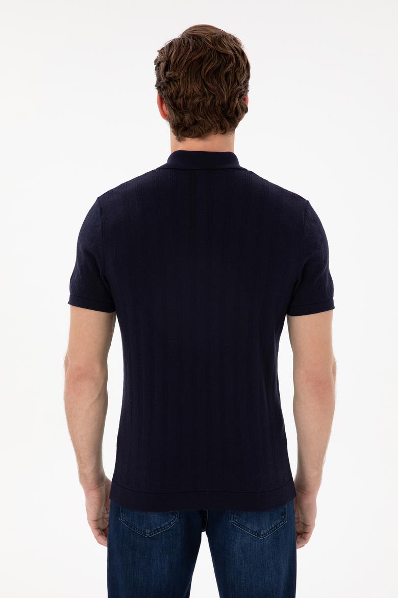 Erkek Slim Fit Polo Yaka Lacivert Triko Tişört - 50306474016