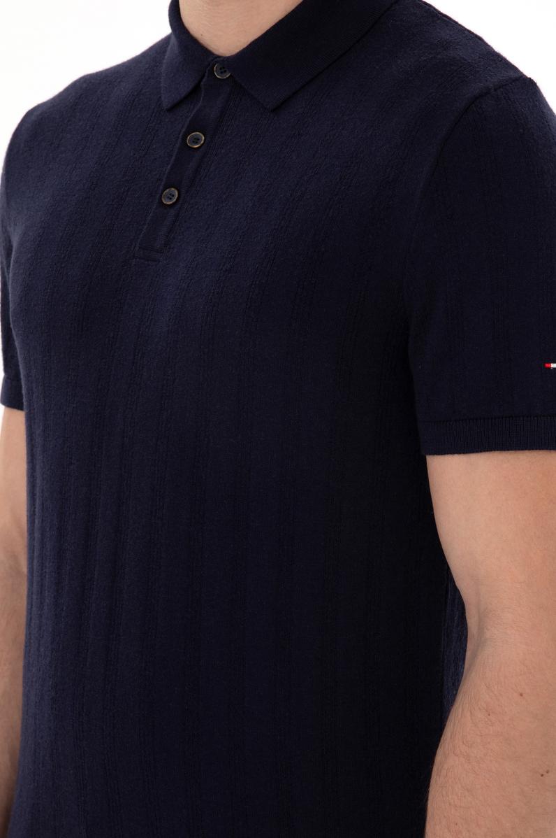 Erkek Slim Fit Polo Yaka Lacivert Triko Tişört