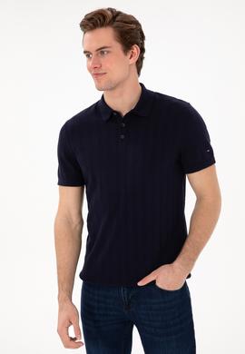 Erkek Slim Fit Polo Yaka Lacivert Triko Tişört - 50306474016