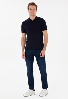 Erkek Slim Fit Polo Yaka Lacivert Triko Tişört - 50306474016
