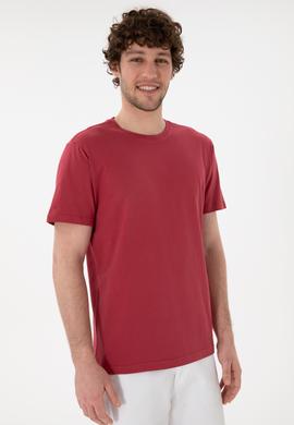 Erkek Regular Fit Bisiklet Yaka Vişne Basic Tişört - 50305985208