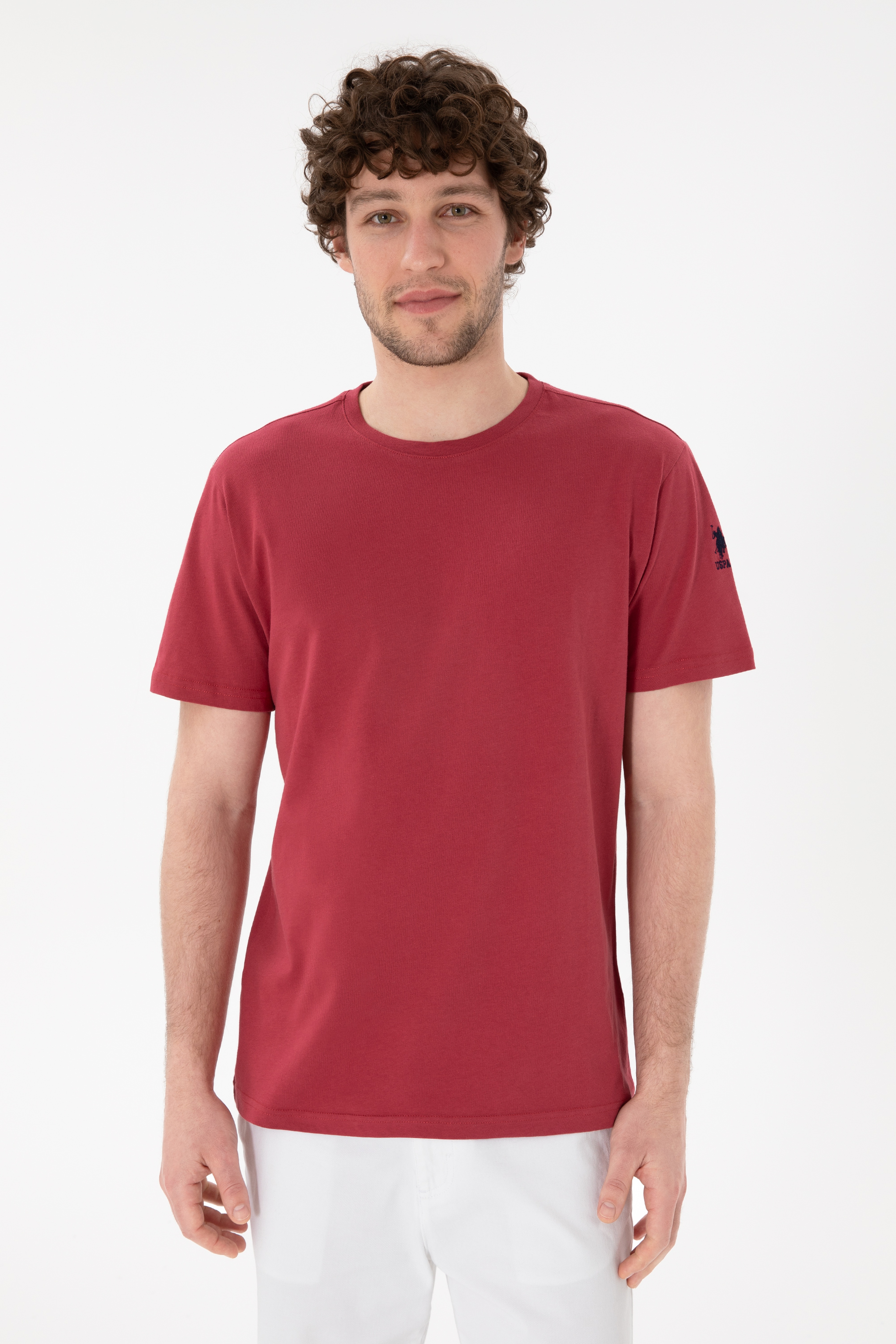 Erkek Regular Fit Bisiklet Yaka Vişne Basic Tişört