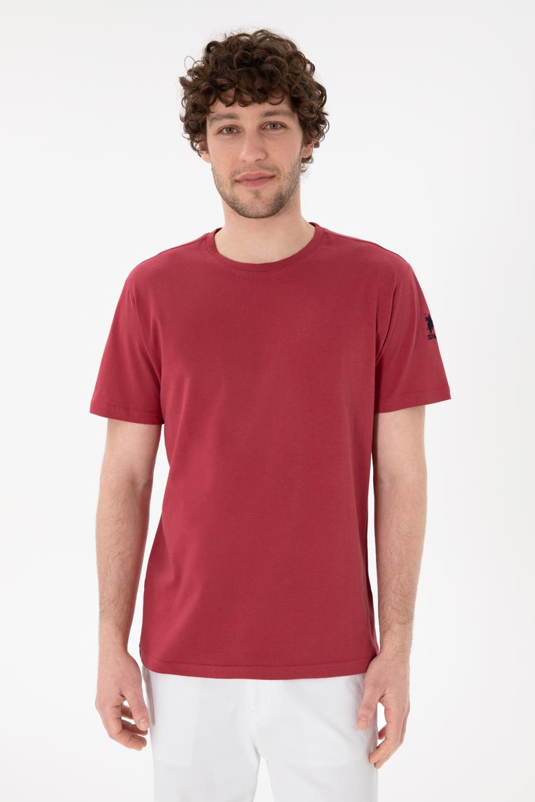 Erkek Regular Fit Bisiklet Yaka Vişne Basic Tişört - 50305985208