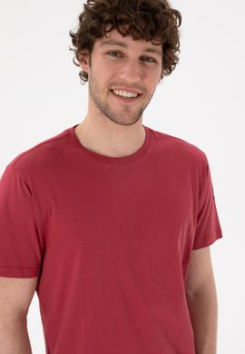 Erkek Regular Fit Bisiklet Yaka Vişne Basic Tişört - 50305985208