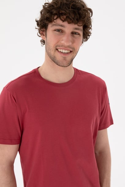 Erkek Regular Fit Bisiklet Yaka Vişne Basic Tişört