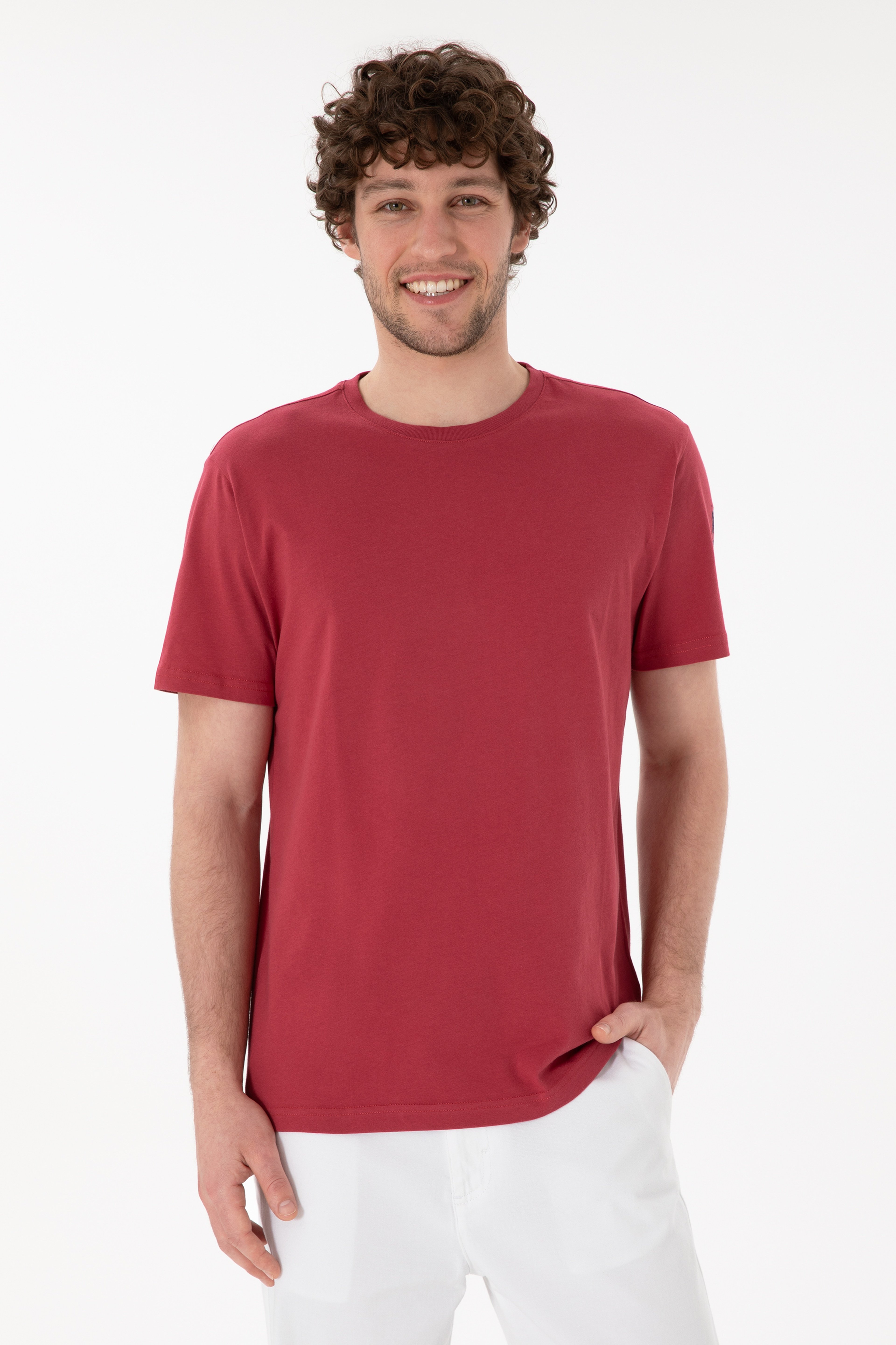 Erkek Regular Fit Bisiklet Yaka Vişne Basic Tişört - Image 1