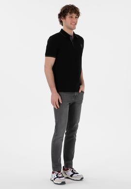 Erkek Slim Fit Polo Yaka Siyah Basic Tişört - 50305980016