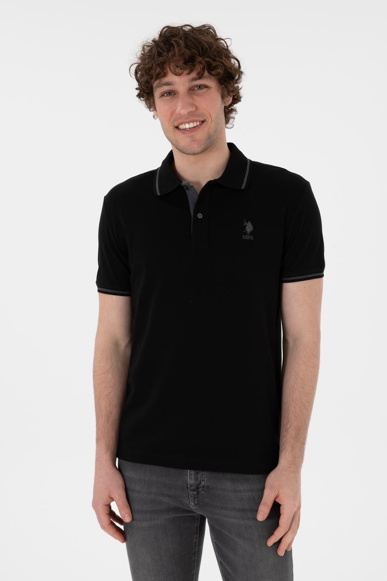 Erkek Slim Fit Polo Yaka Siyah Basic Tişört - 50305980016