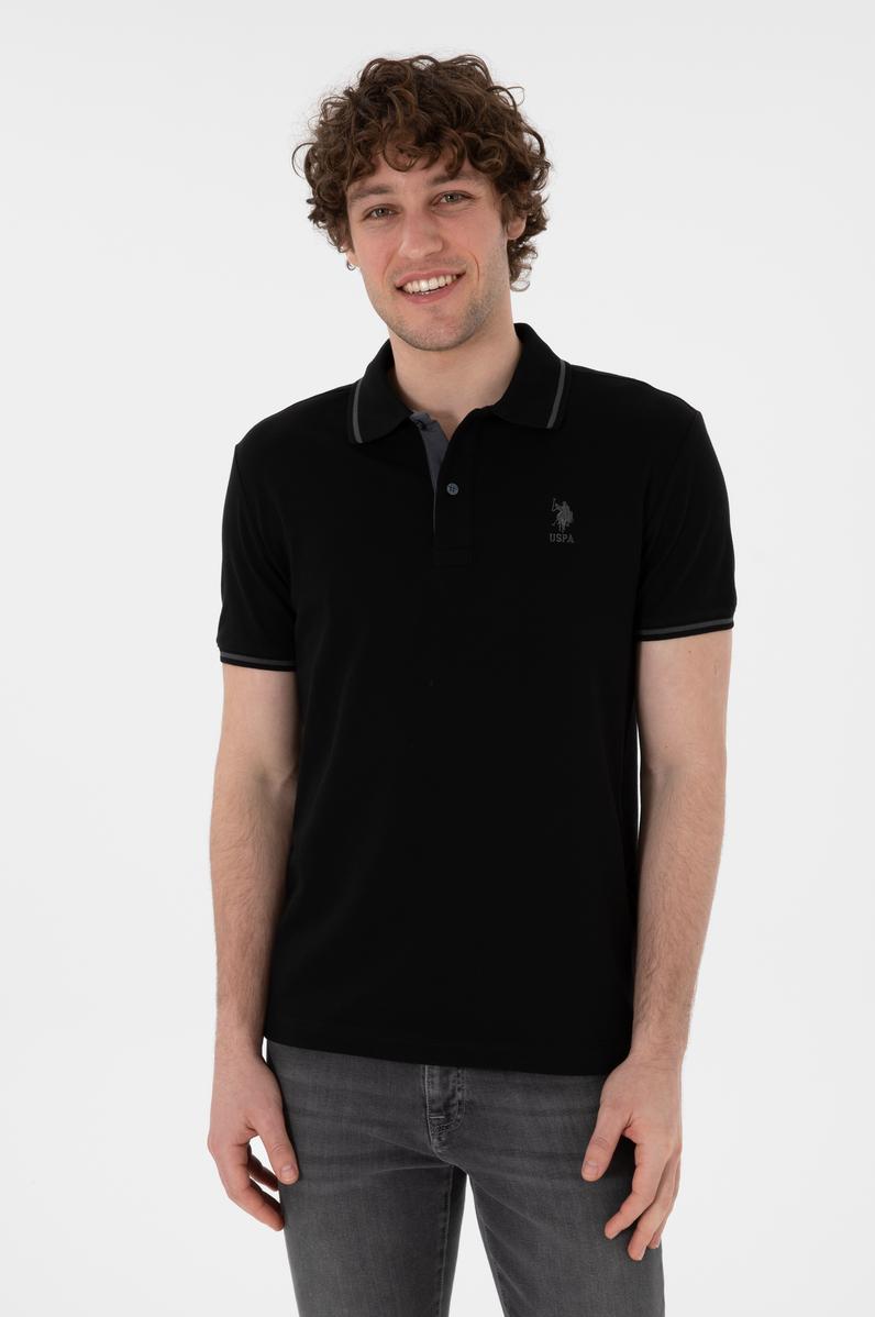 Erkek Slim Fit Polo Yaka Siyah Basic Tişört