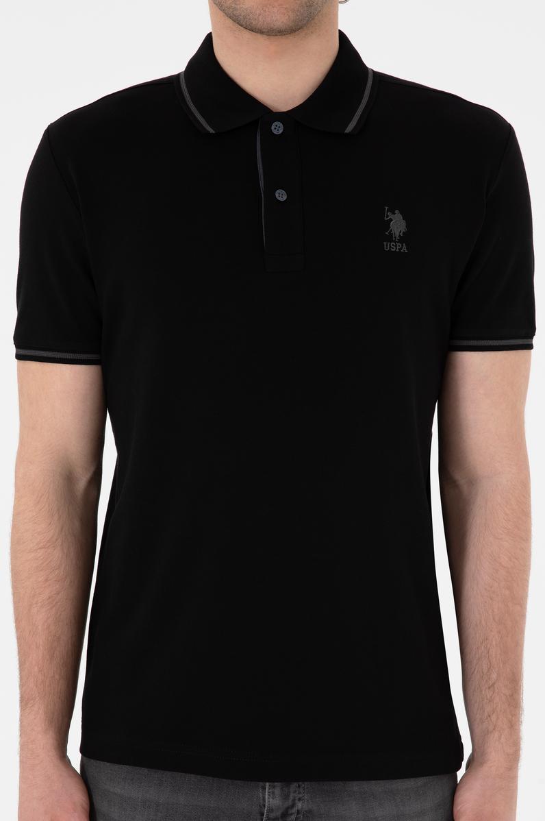 Erkek Slim Fit Polo Yaka Siyah Basic Tişört