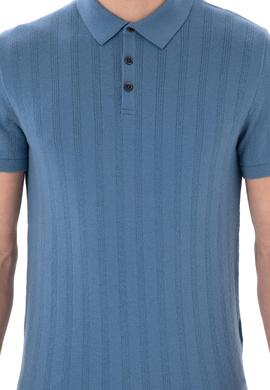 Erkek Slim Fit Polo Yaka Koyu Mavi Triko Tişört - 50306474033