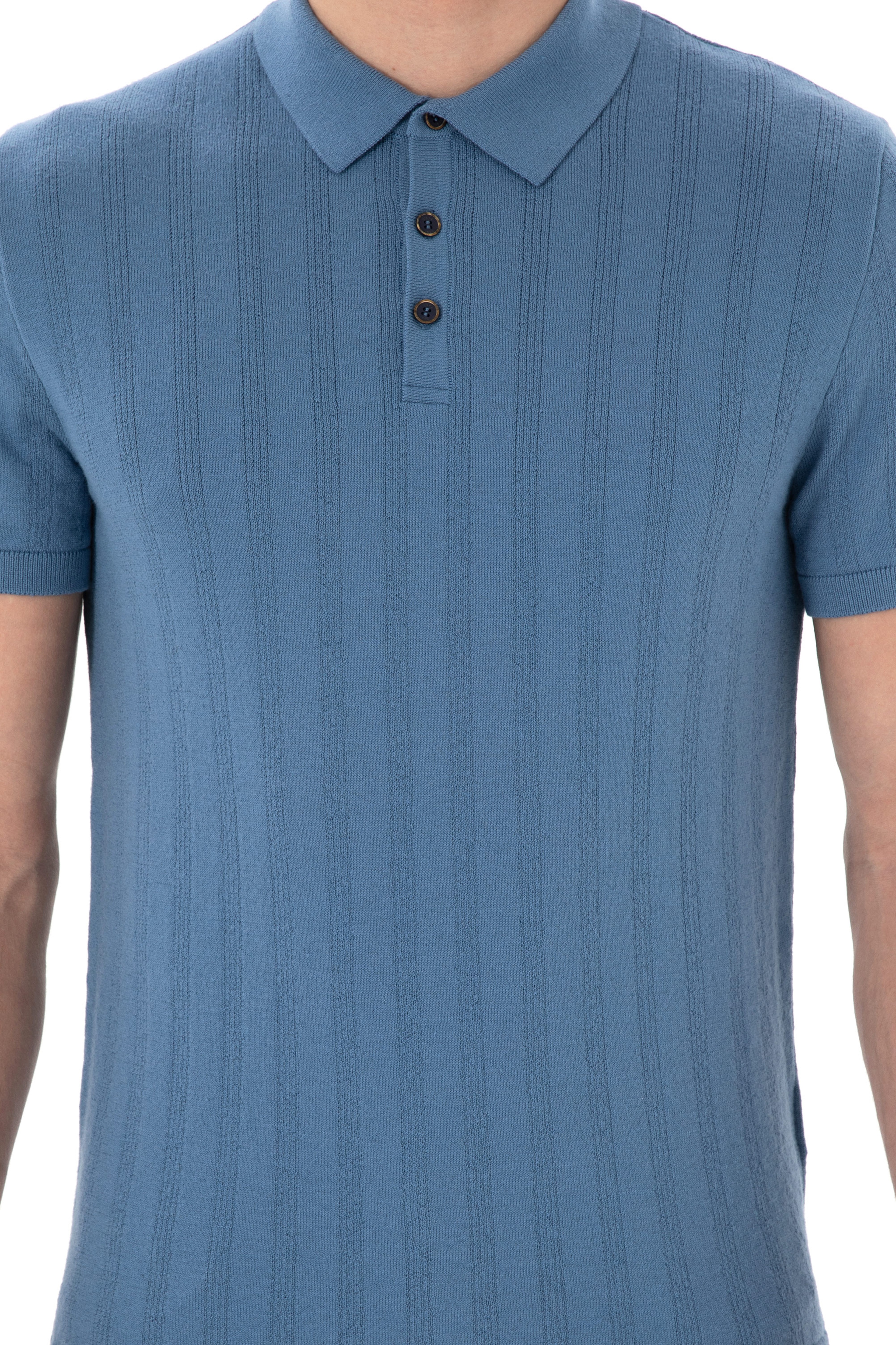 Erkek Slim Fit Polo Yaka Koyu Mavi Triko Tişört - Image 6