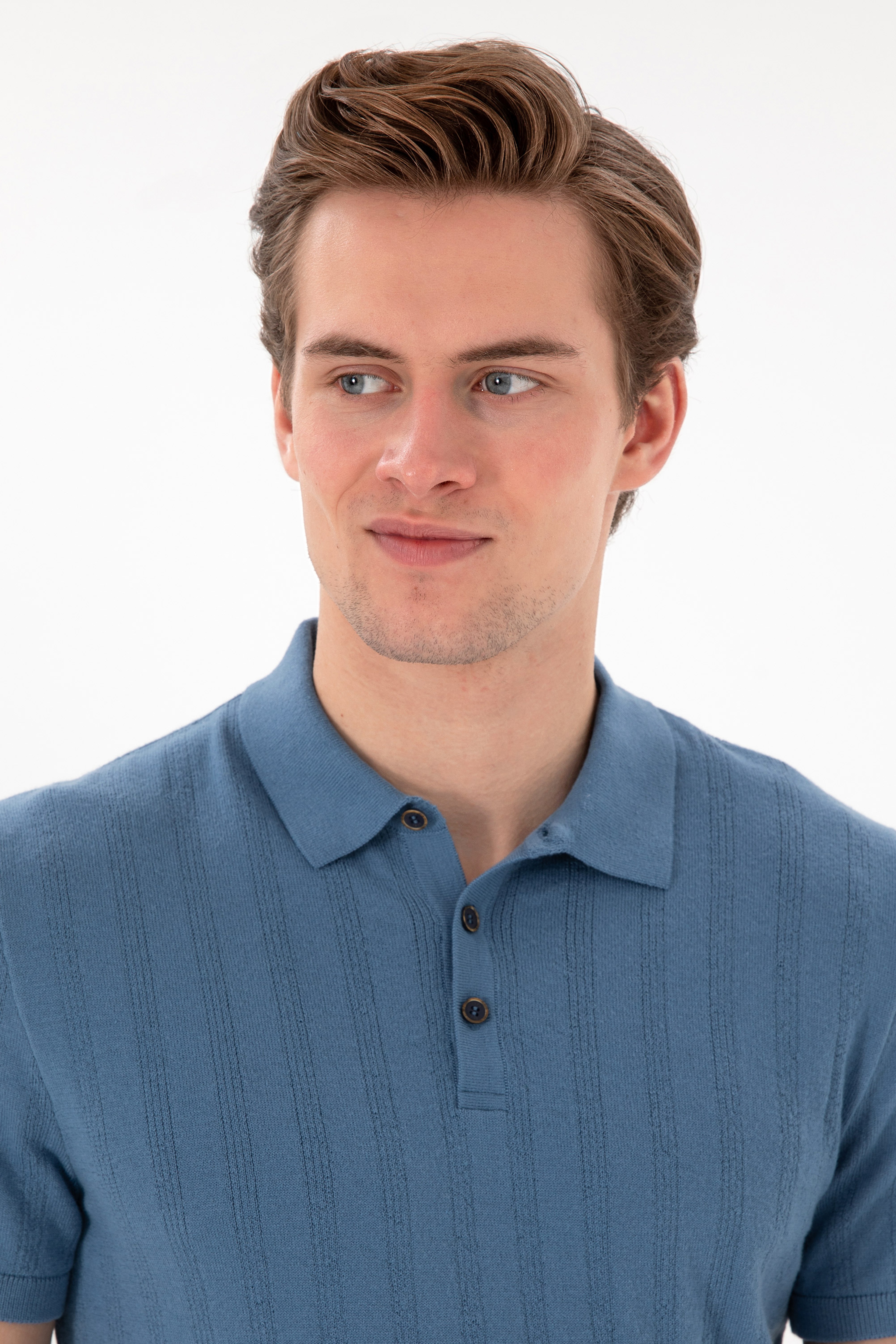 Erkek Slim Fit Polo Yaka Koyu Mavi Triko Tişört