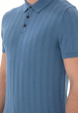 Erkek Slim Fit Polo Yaka Koyu Mavi Triko Tişört - 50306474033