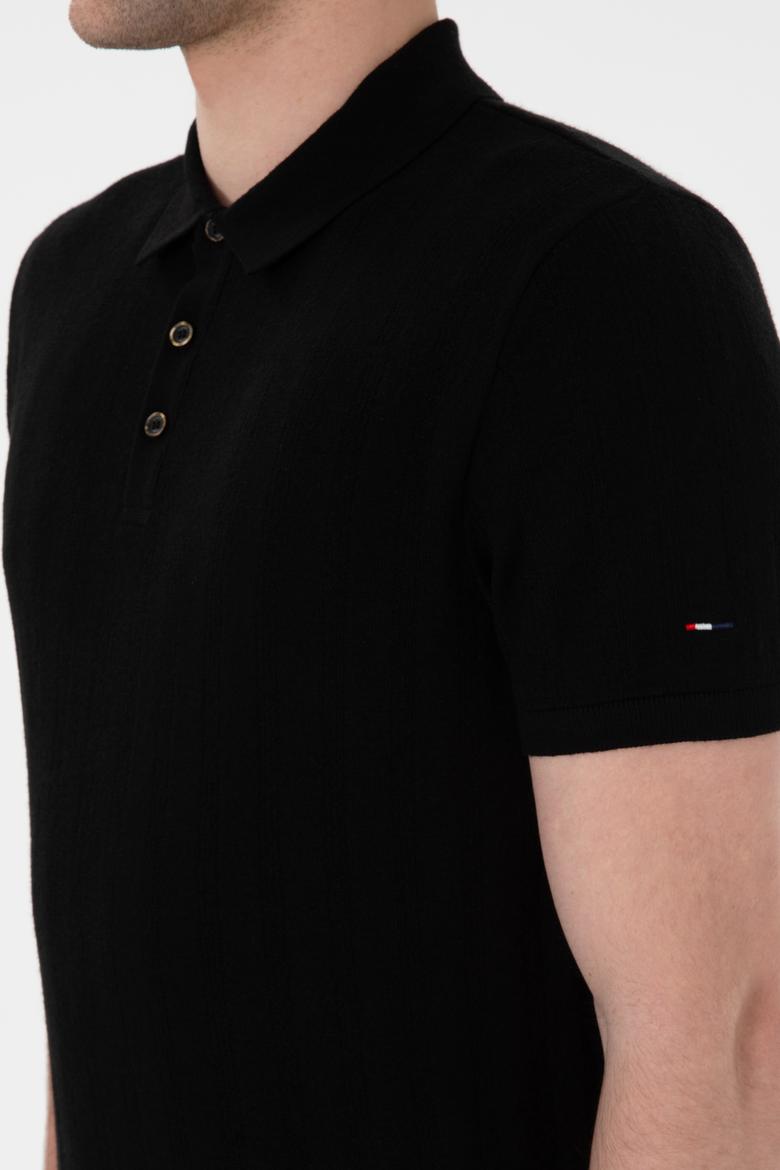 Erkek Slim Fit Polo Yaka Siyah Triko Tişört - 50306474023