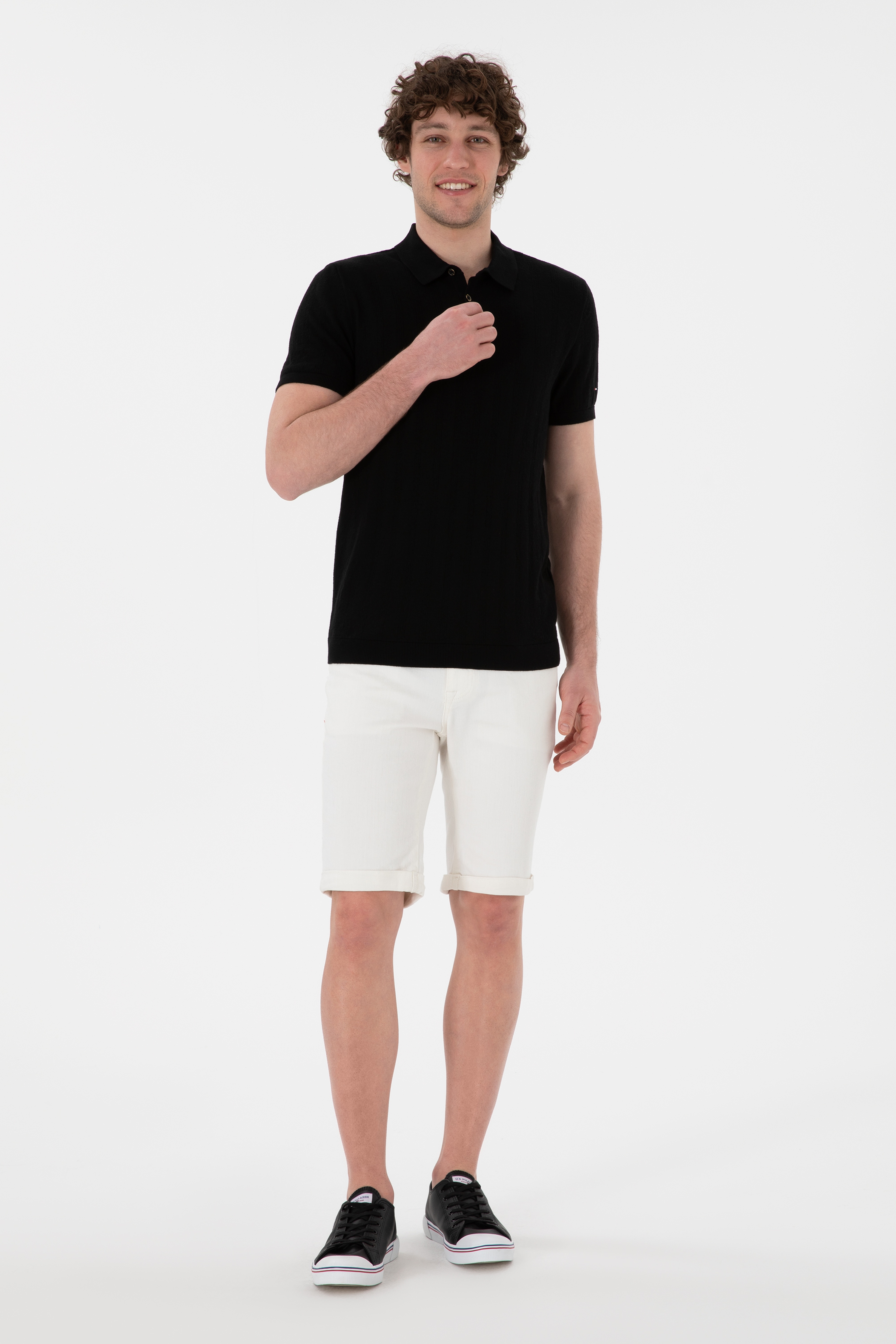 Erkek Slim Fit Polo Yaka Siyah Triko Tişört - Image 4