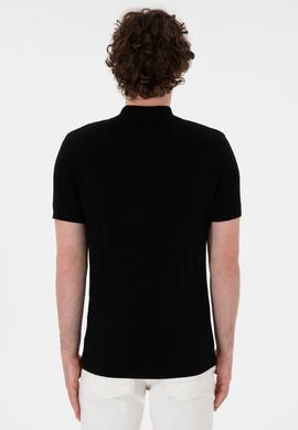 Erkek Slim Fit Polo Yaka Siyah Triko Tişört - 50306474023
