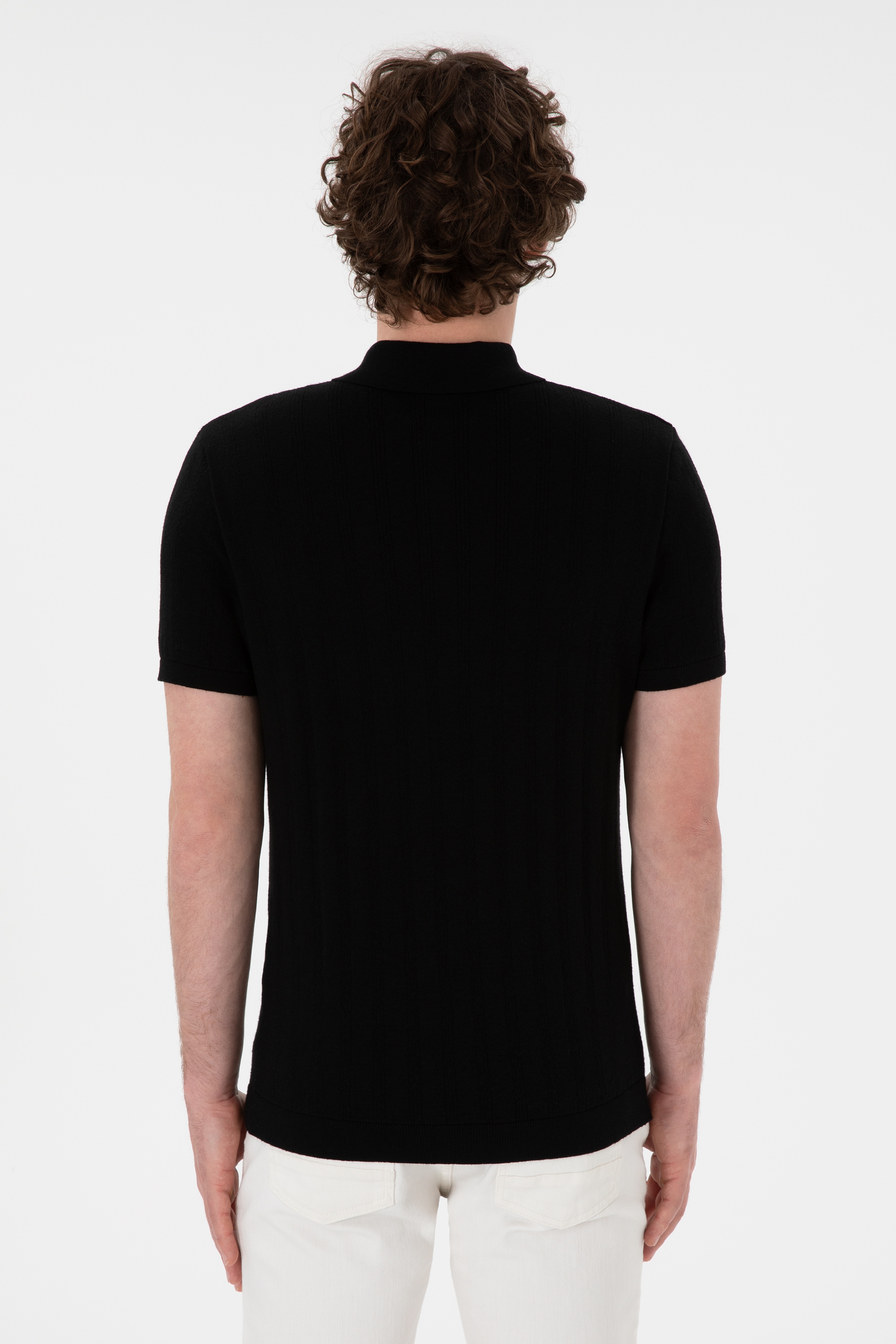 Erkek Slim Fit Polo Yaka Siyah Triko Tişört