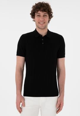 Erkek Slim Fit Polo Yaka Siyah Triko Tişört - 50306474023