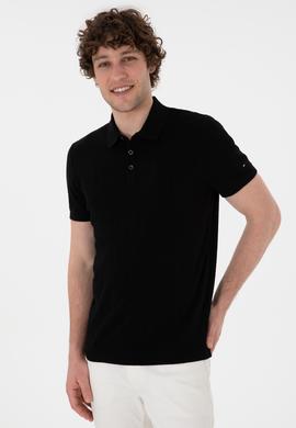 Erkek Slim Fit Polo Yaka Siyah Triko Tişört - 50306474023
