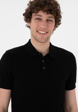 Erkek Slim Fit Polo Yaka Siyah Triko Tişört - 50306474023